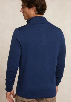 Clearance River Woods Custom fit basic merinotrui halve rits denim blue mix -