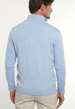 Fashion River Woods Custom fit basic merinotrui opstaande kraag soft blue mix -