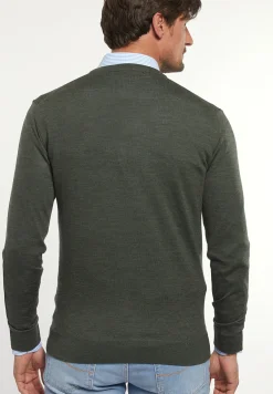 New River Woods Custom fit basic merinotrui ronde hals forest mix -