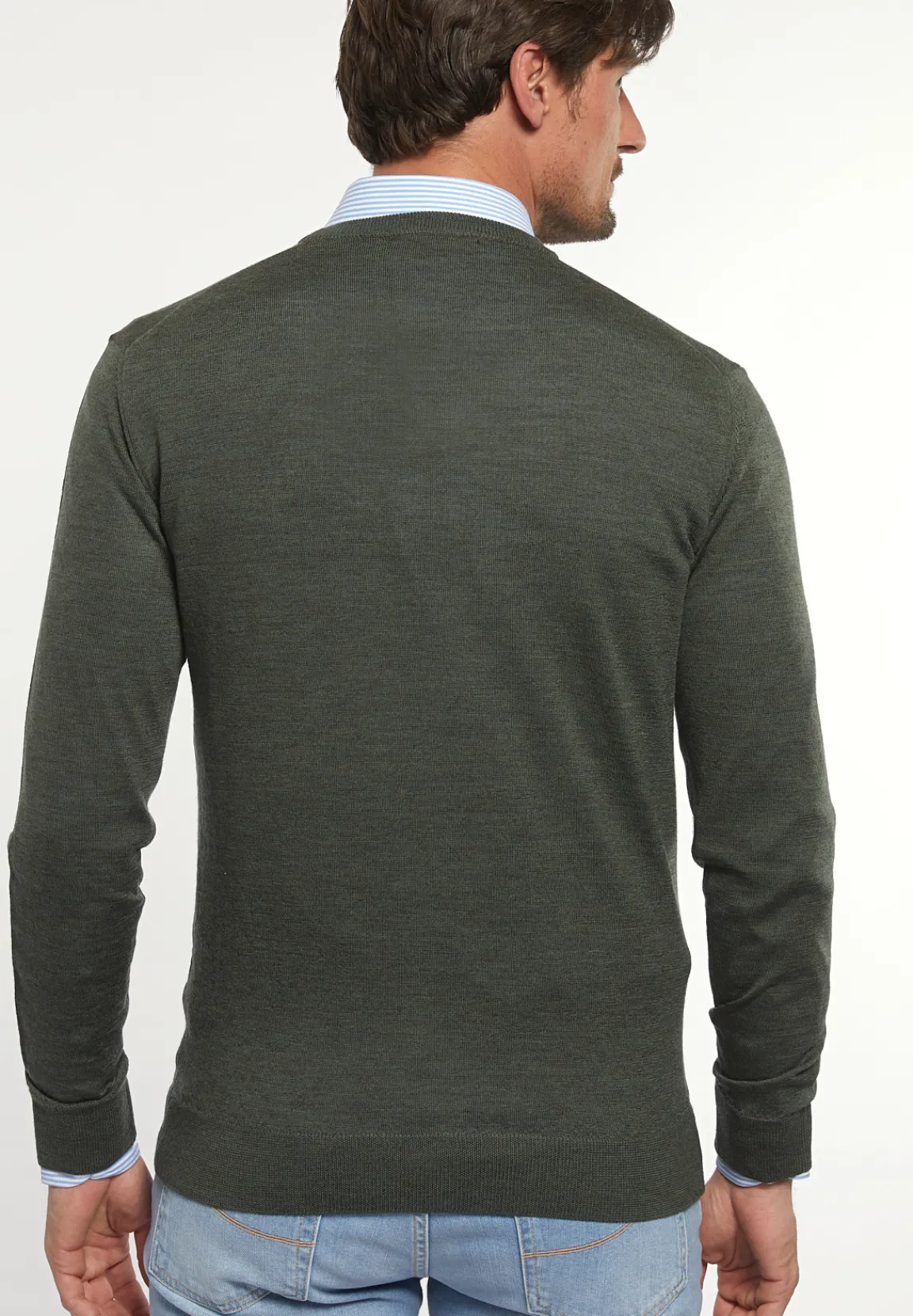 New River Woods Custom fit basic merinotrui ronde hals forest mix -