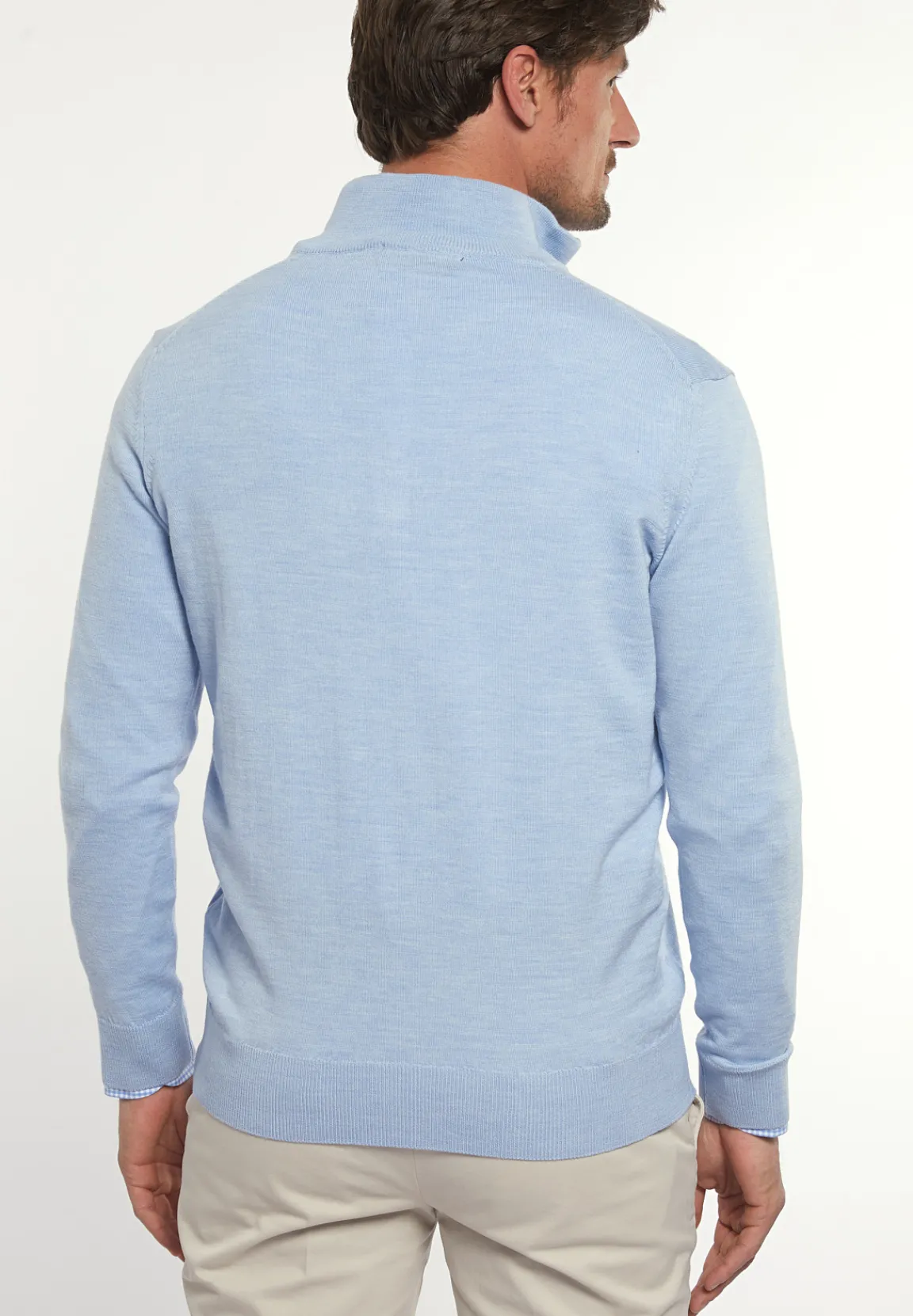 Fashion River Woods Custom fit basic merinotrui opstaande kraag soft blue mix -