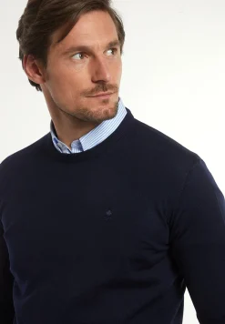 Discount River Woods Custom fit basic merinotrui ronde hals navy blue -