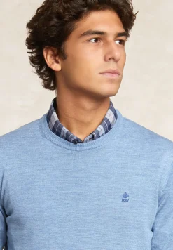 Hot River Woods Custom fit basic merinotrui ronde hals glacier mix -
