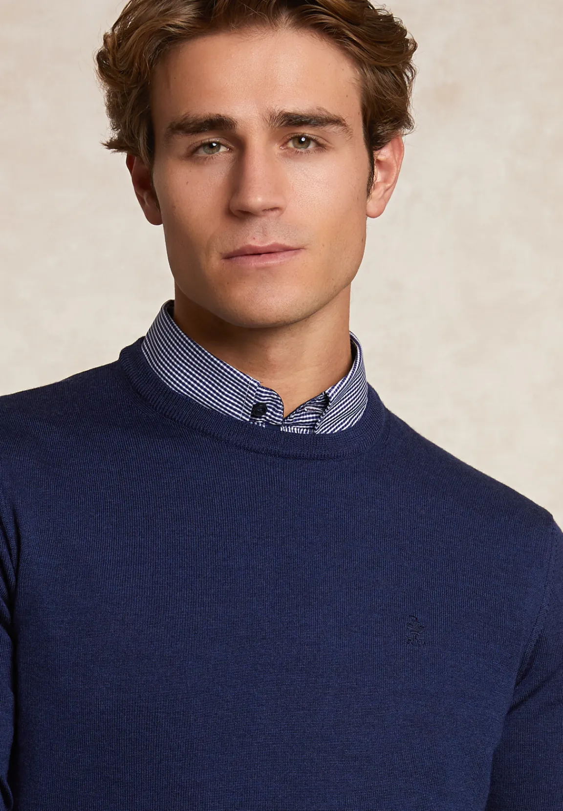 Clearance River Woods Custom fit basic merinotrui ronde hals dk blue beard mix -
