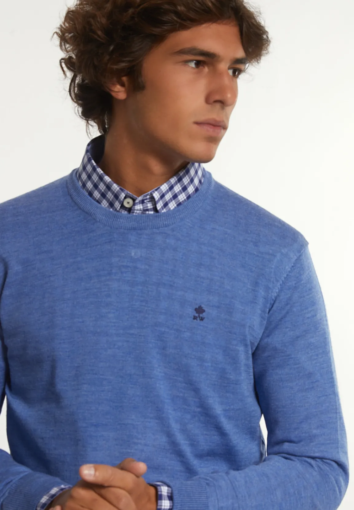 Best River Woods Custom fit basic merinotrui ronde hals persian blue mix -