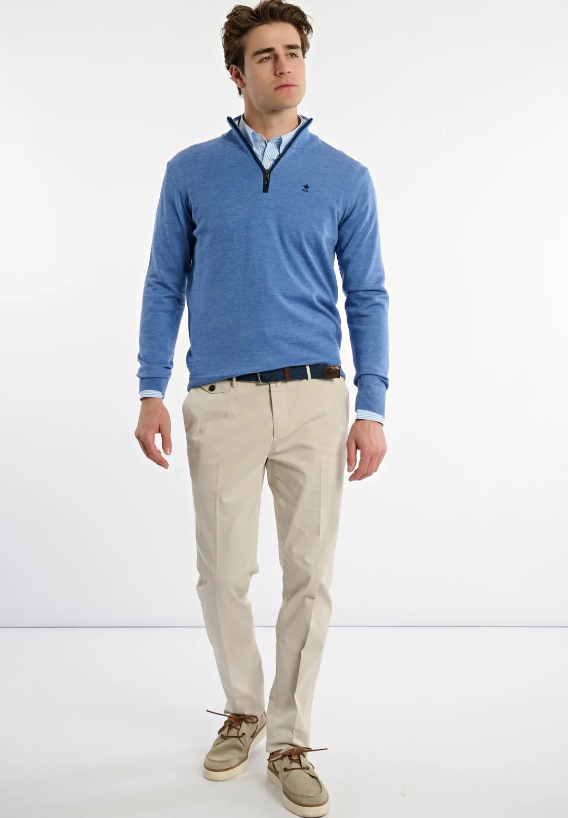 Discount River Woods Custom fit basic merinotrui opstaande kraag persian blue mix -