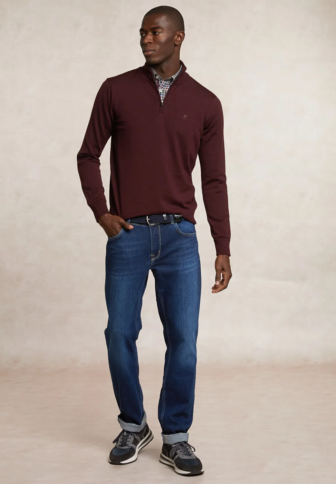 Discount River Woods Custom fit basic merinotrui halve rits porto mix -