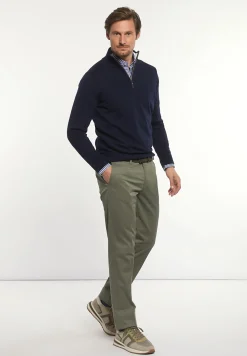 Discount River Woods Custom fit basic merinotrui opstaande kraag navy -