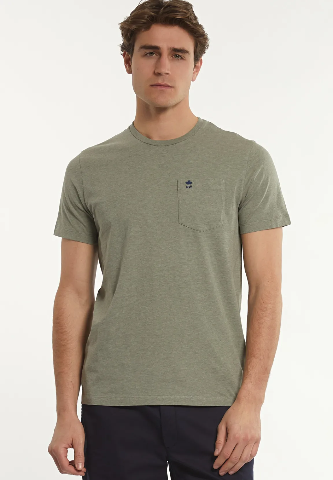 Sale River Woods Custom fit basic pima katoen T-shirt borstzak jade mix -