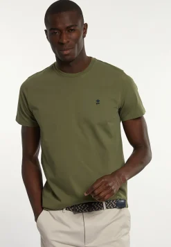 Sale River Woods Custom fit basic pima katoen T-shirt olijfgroen -
