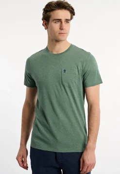 Online River Woods Custom fit basic pima katoen T-shirt borstzak opal green mix -