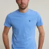 Outlet River Woods Custom fit basic pima katoen T-shirt ronde hals sky -