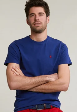 Outlet River Woods Custom fit basic pima katoen T-shirt ronde hals royal blue -