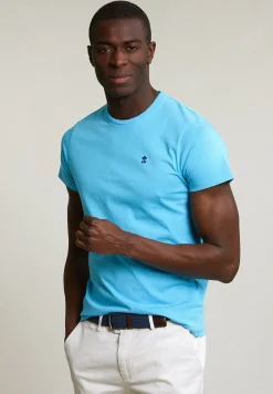 New River Woods Custom fit basic pima katoen T-shirt ronde hals acqua -