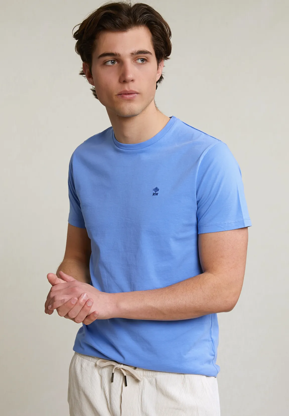 Sale River Woods Custom fit basic pima katoen T-shirt ronde hals lt caribbean blue -