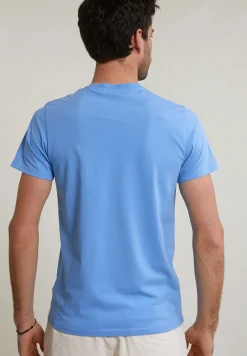 Outlet River Woods Custom fit basic pima katoen T-shirt ronde hals sky -