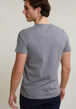 Clearance River Woods Custom fit basic pima katoen T-shirt ronde hals grey mix -
