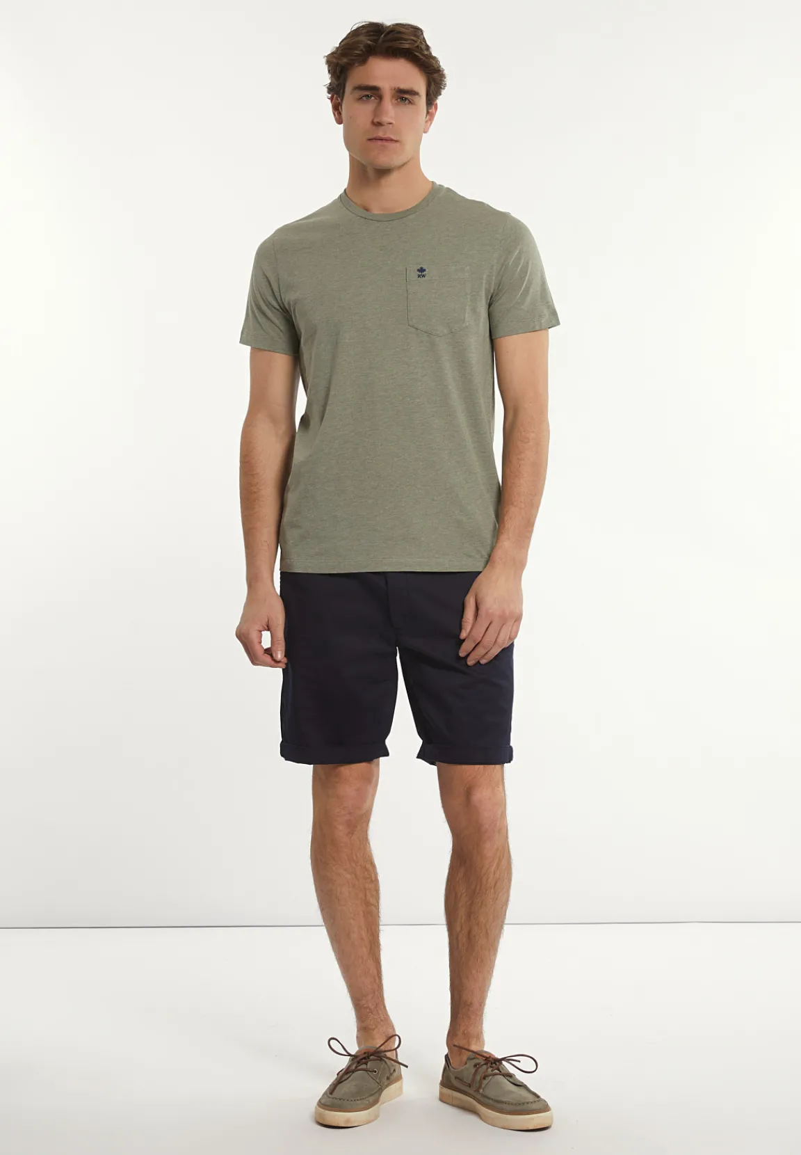 Sale River Woods Custom fit basic pima katoen T-shirt borstzak jade mix -