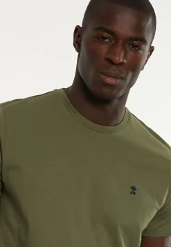 Sale River Woods Custom fit basic pima katoen T-shirt olijfgroen -