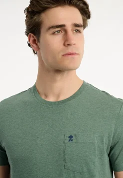 Online River Woods Custom fit basic pima katoen T-shirt borstzak opal green mix -