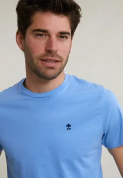 Outlet River Woods Custom fit basic pima katoen T-shirt ronde hals sky -