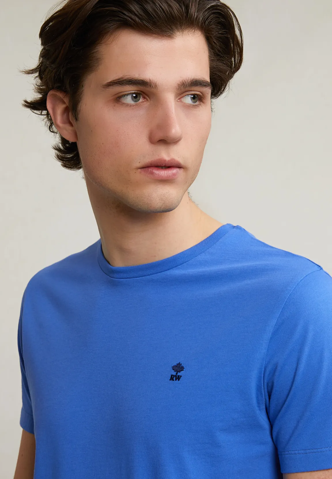 Best River Woods Custom fit basic pima katoen T-shirt ronde hals evening blue -