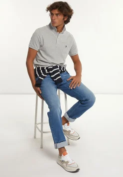 New River Woods Custom fit basic pima katoen polo lt grey mix -