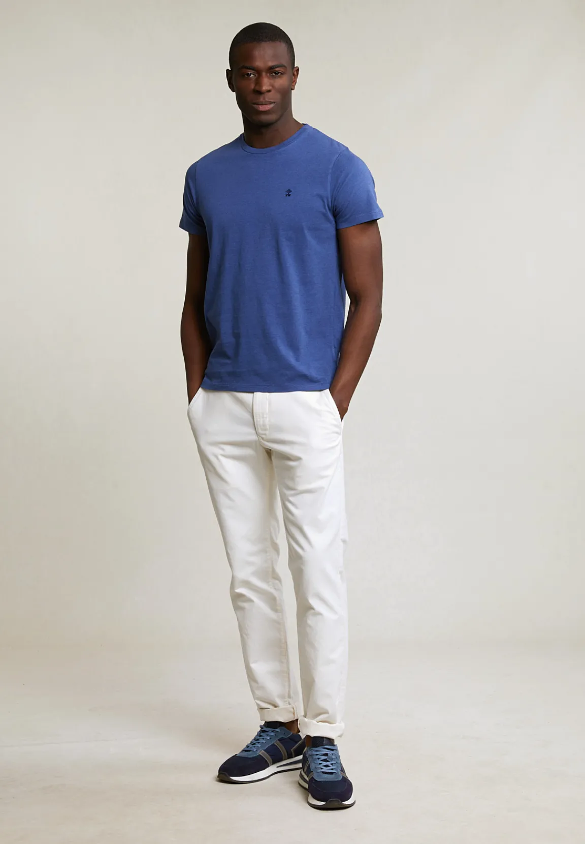 Sale River Woods Custom fit basic pima katoen T-shirt ronde hals denim mix -