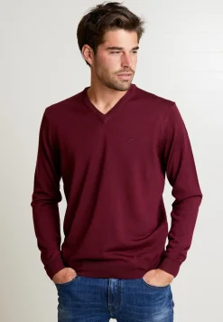 Hot River Woods Custom fit basic trui met V-hals in rood -