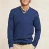 Outlet River Woods Custom fit basic V-hals merinotrui denim blue mix -