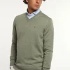 Sale River Woods Custom fit basic V-hals merinotrui jade mix -