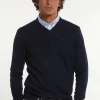 New River Woods Custom fit basic V-hals merinotrui navy -