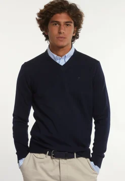 New River Woods Custom fit basic V-hals merinotrui navy -
