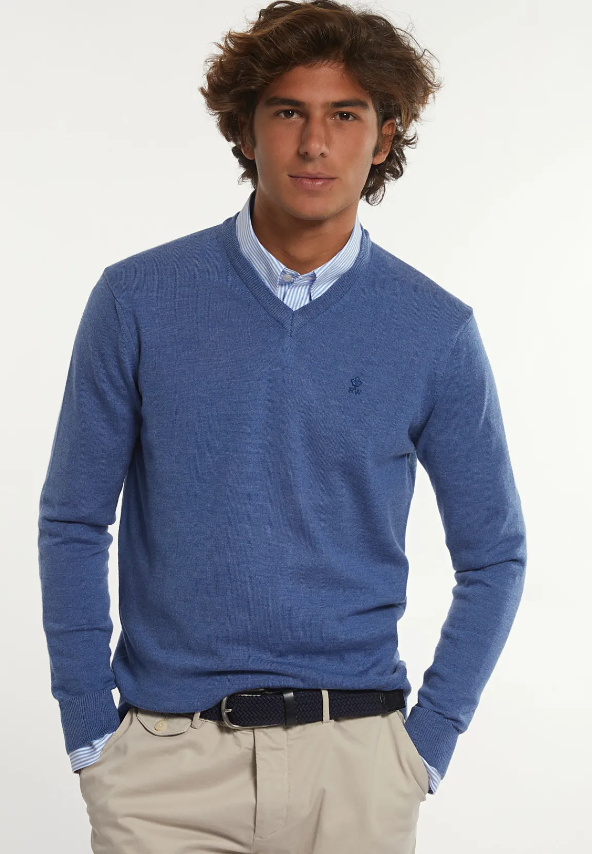 Fashion River Woods Custom fit basic V-hals merinotrui dk persian blue mix -