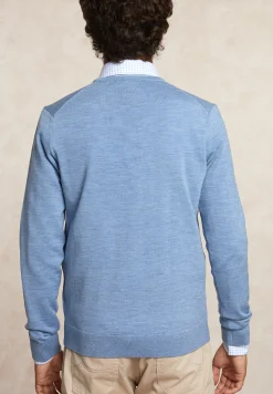 New River Woods Custom fit basic V-hals merinotrui glacier mix -