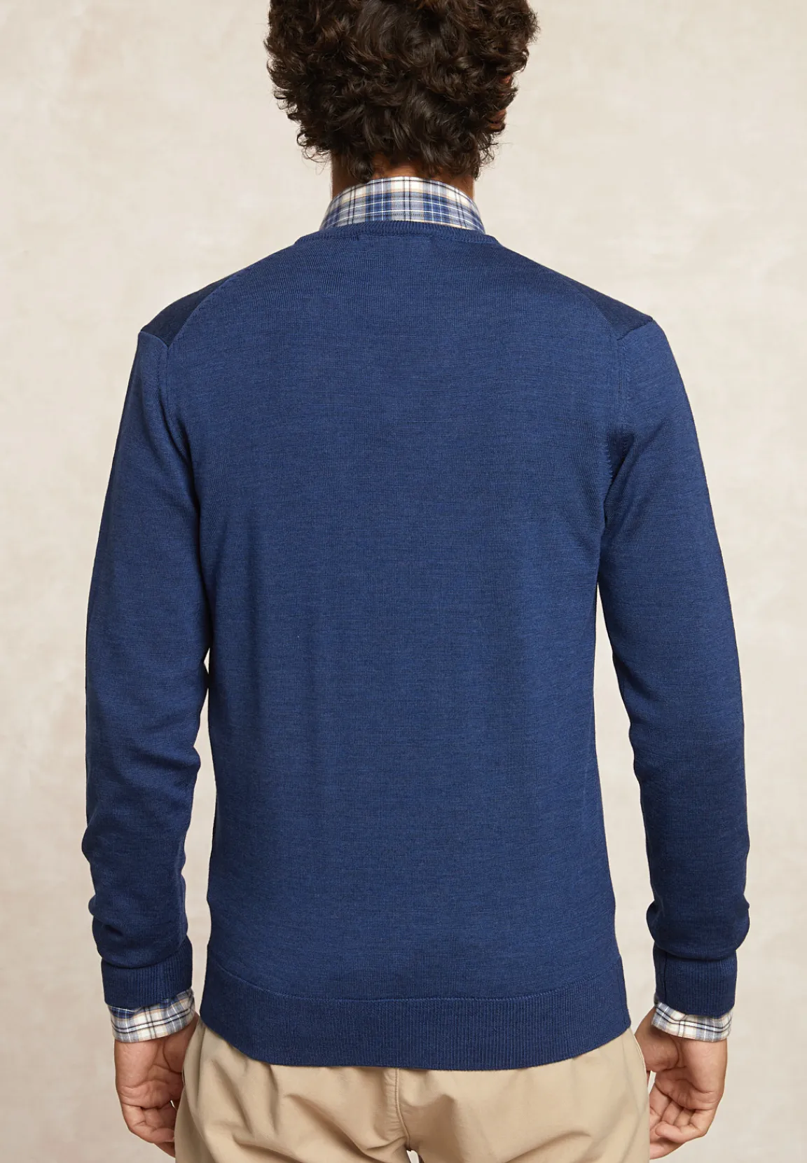 Outlet River Woods Custom fit basic V-hals merinotrui denim blue mix -