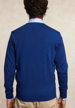 New River Woods Custom fit basic V-hals merinotrui blue beard mix -