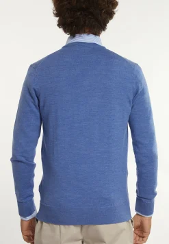 Sale River Woods Custom fit basic V-hals merinotrui persian blue mix -