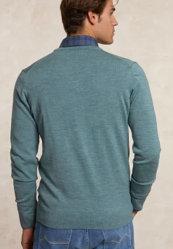 Fashion River Woods Custom fit basic V-hals merinotrui jade green mix -