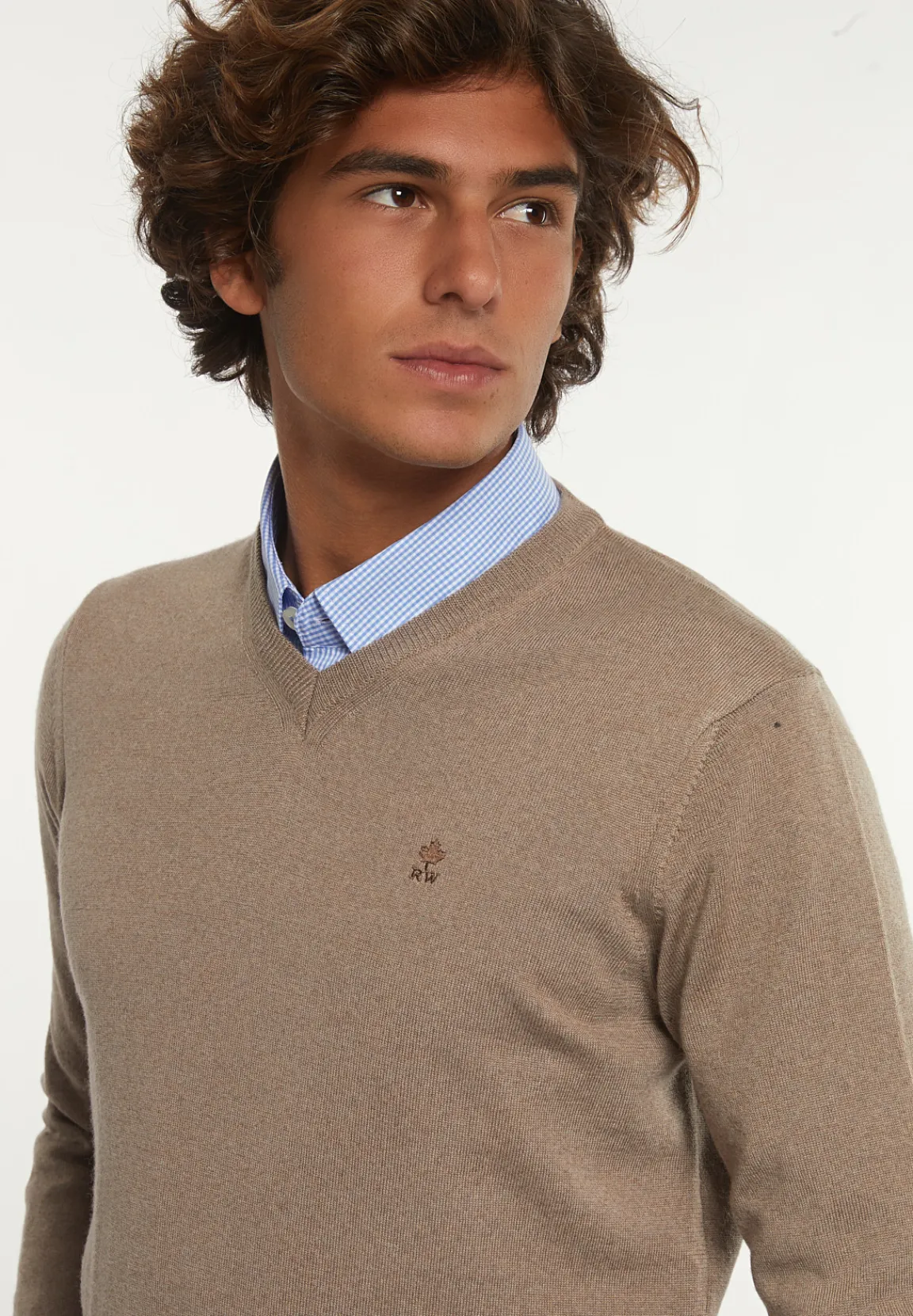 Sale River Woods Custom fit basic V-hals merinotrui earth mix -
