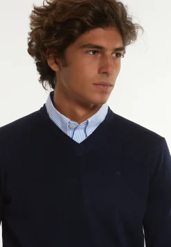 New River Woods Custom fit basic V-hals merinotrui navy -