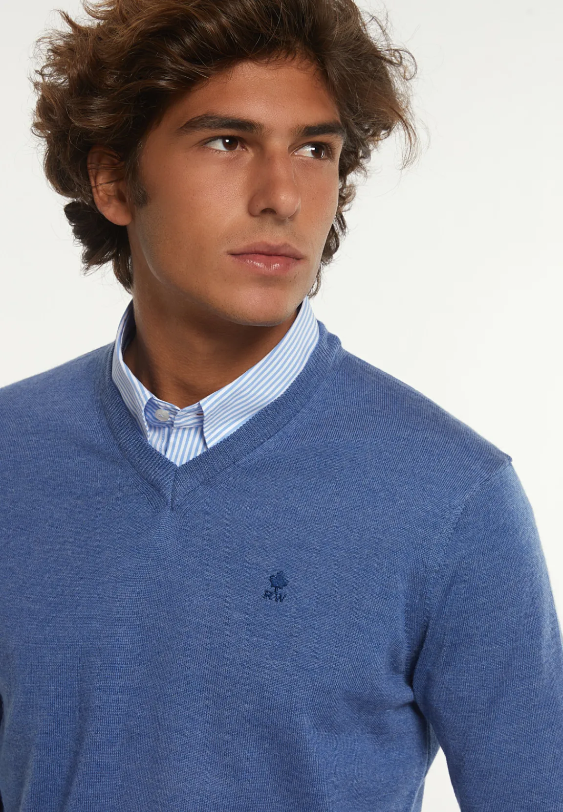 Fashion River Woods Custom fit basic V-hals merinotrui dk persian blue mix -