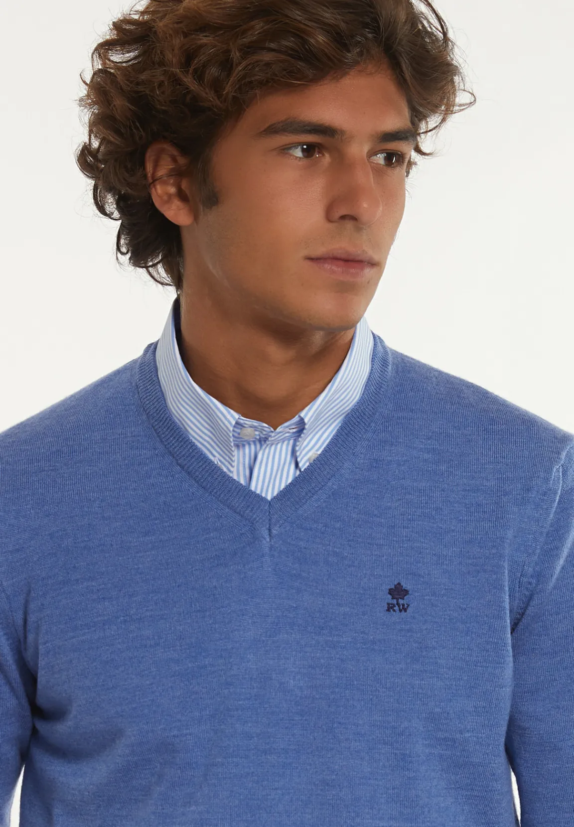Sale River Woods Custom fit basic V-hals merinotrui persian blue mix -