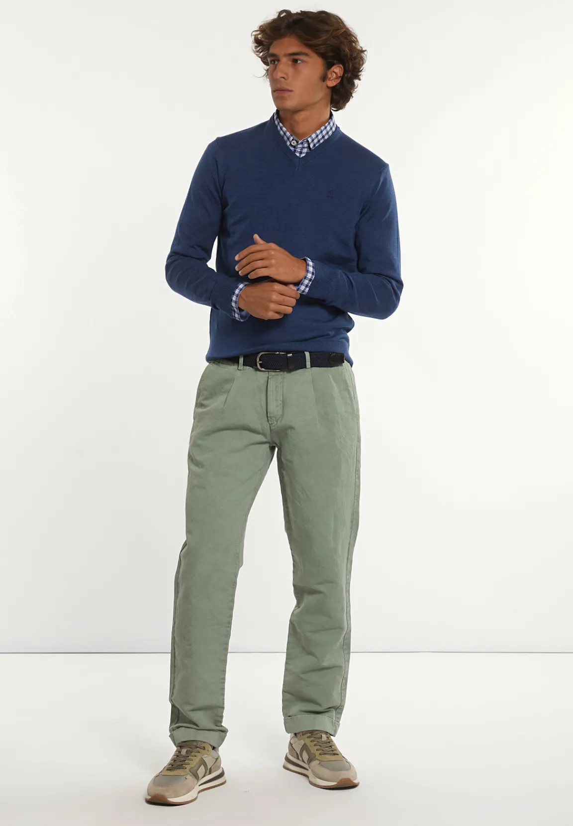 Sale River Woods Custom fit basic V-hals merinotrui mykonos blue mix -