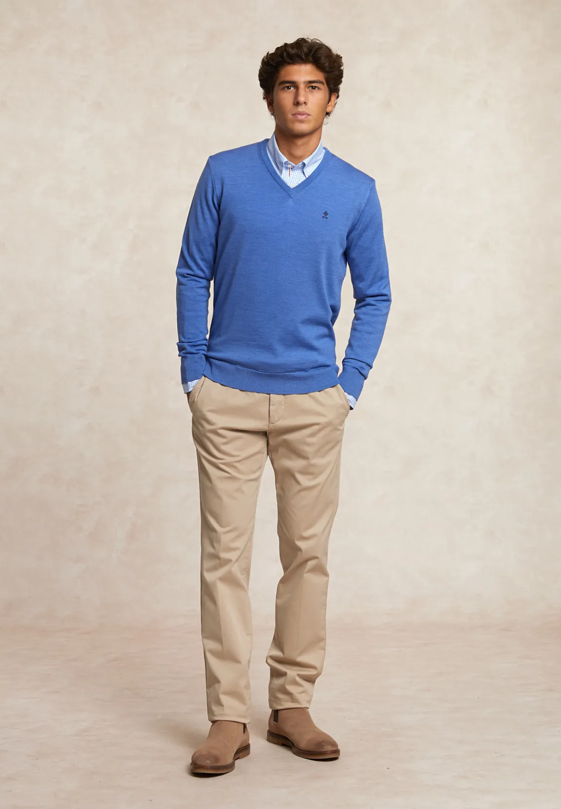 New River Woods Custom fit basic V-hals merinotrui heaven mix -