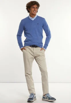 Sale River Woods Custom fit basic V-hals merinotrui persian blue mix -