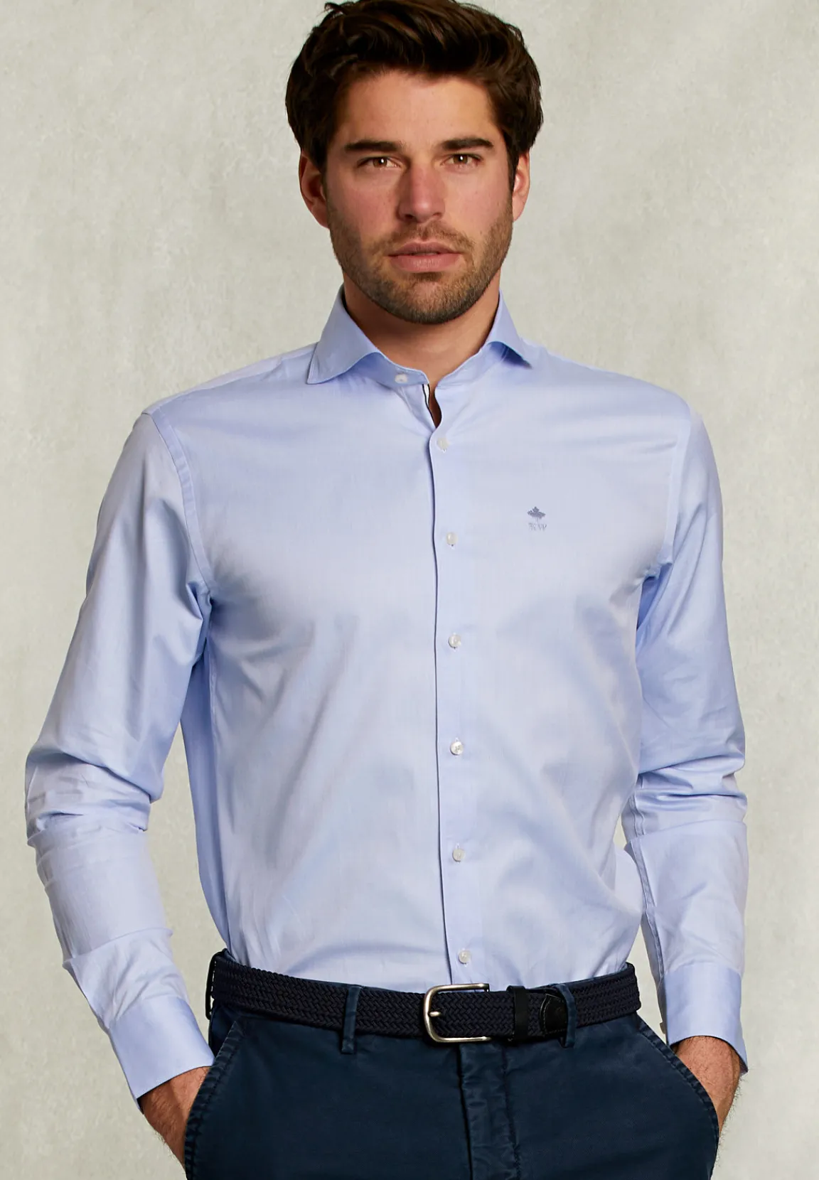 Best River Woods Custom fit effen hemd blauw -