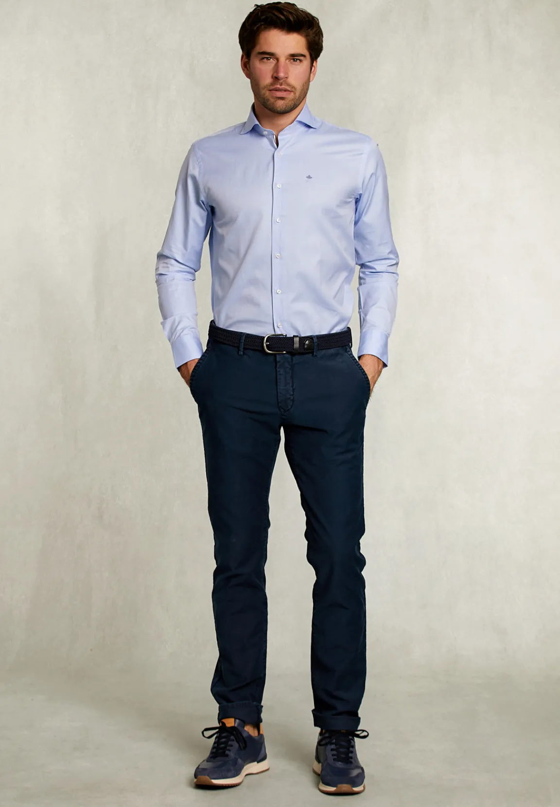 Best River Woods Custom fit effen hemd blauw -