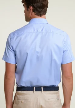 Sale River Woods Custom fit effen hemd korte mouwen blauw -
