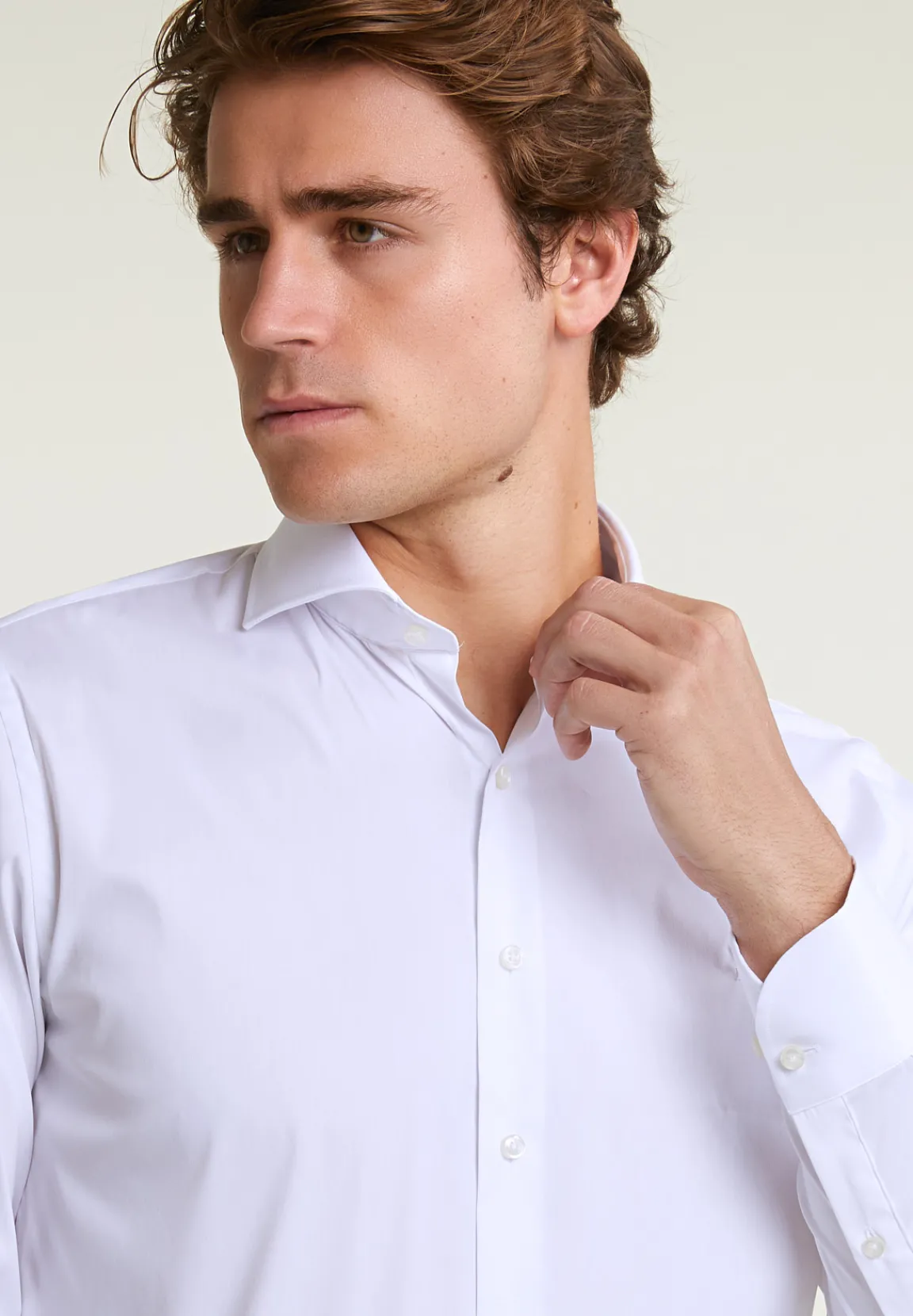 Hot River Woods Custom fit effen hemd performance stretch wit -
